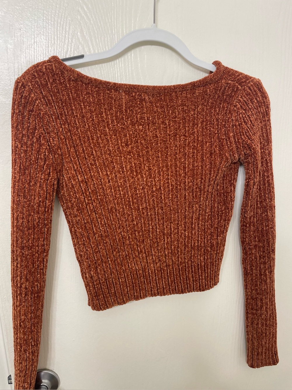 SO Rust Ribbed Zip-Front Cropped Top - Picture 2 of 3
